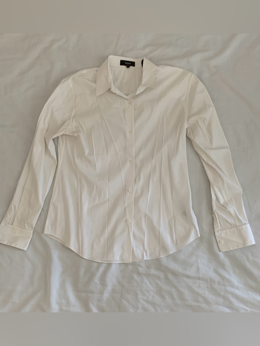 Theory White Tenia-Luxe Stretch Cotton Button Down Shirt Blouse Size Petite P